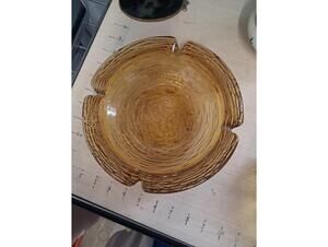 Vintage 1970s Anchor Hocking Soreno Harvest Gold Amber 6" Art Glass Ashtray MCM